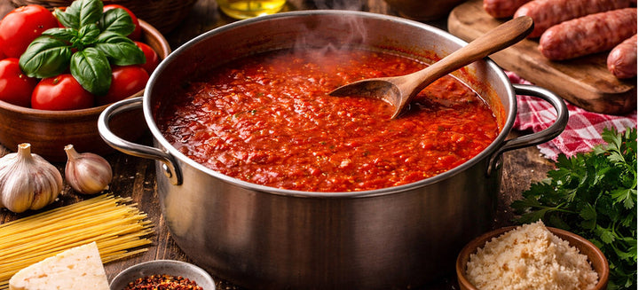 Home kitchen in New Orleans Louisiana making Red Gravy