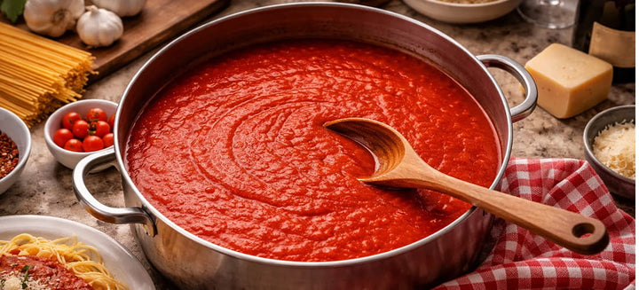  a Pot of the Sunday Sauce, Red Gravy, after it finishes cooking.