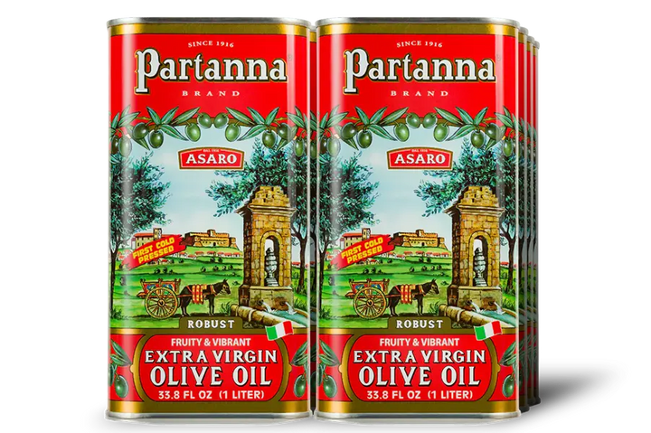 Twelve 1lt cans of Partanna Brand Extra Virgin Olive Oil 