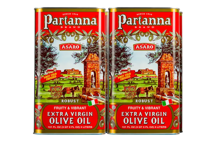 Four 3 Lt cans of Partanna Brand Asaro Extra Virgin Olive Oil