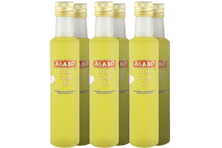 Six 8.45 oz bottles of Asaro White Truffle Oil