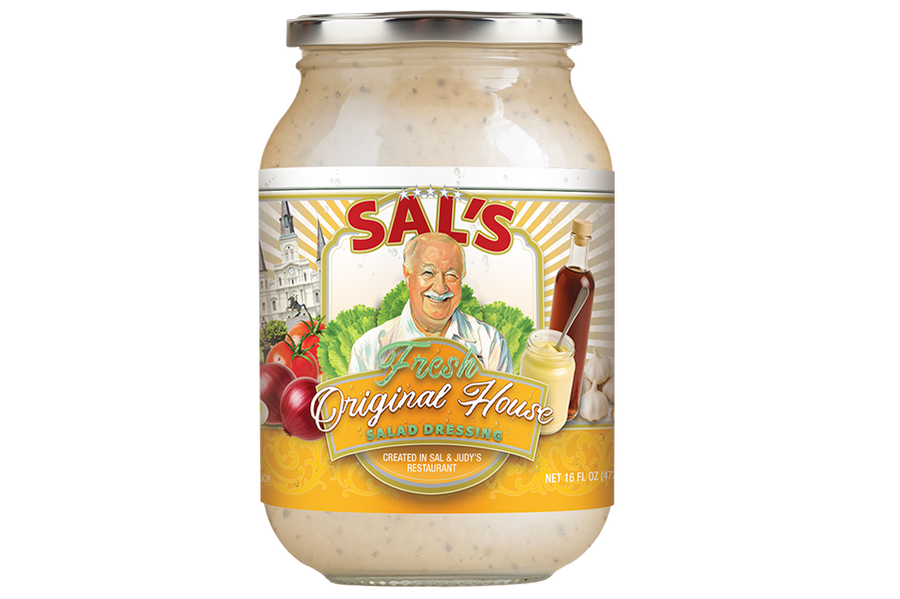 Jar of Sal's salad dressing.