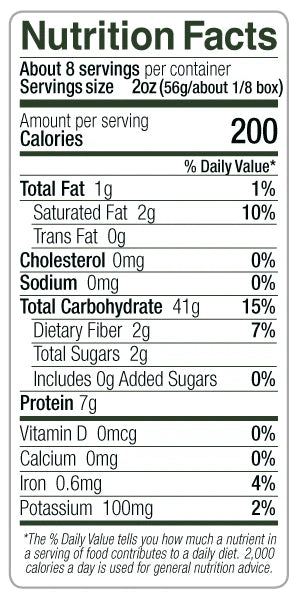 Primeluci Vermicelli Pasta Nutrition Facts. About 8 servings per container. Serving size 2 oz (56g/about 1/8 box). Calories 200 per serving. Total Fat 1g (1% DV), Saturated Fat 2g (10% DV), Trans Fat 0g. Cholesterol 0mg (0% DV). Sodium 0mg (0% DV). Total Carbohydrate 41g (15% DV), Dietary Fiber 2g (7% DV), Total Sugars 2g, Includes 0g Added Sugars (0% DV). Protein 7g. Vitamin D 0mcg (0% DV). Calcium 0mg (0% DV). Iron 0.6mg (4% DV). Potassium 100mg (2% DV).