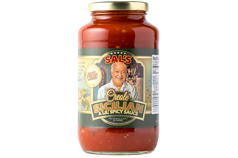 Jar of Sal's Creole Sicilian Lil' Spicy sauce